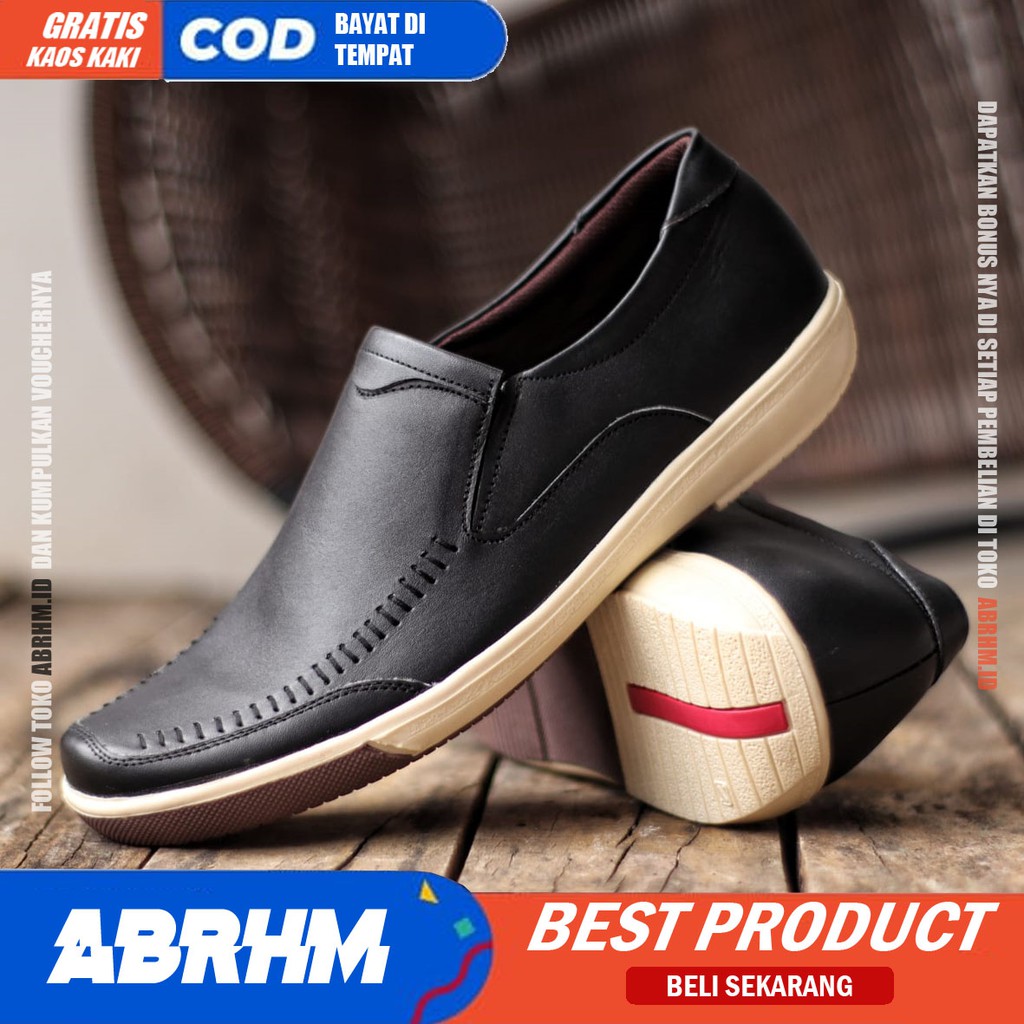 ABRHM x SANPER Sepatu Casual Slip On Kulit Asli Kasual Formal Pria Kerja Kondangan Slop Anti Slip Original