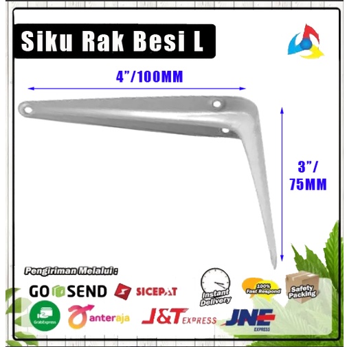 Siku Rak Besi L Putih Kecil Shelf Bracket L 3 x 4 Inch Penyangga Ambalan