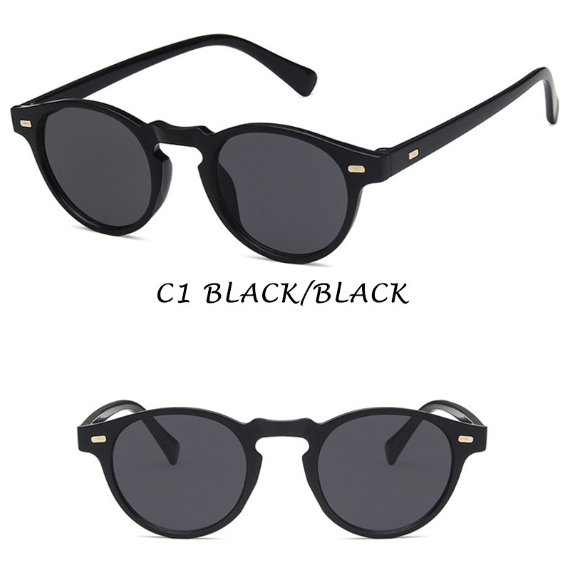 Bayar di Tempat Retro Gaya Bulat Small Kacamata Hitam Wanita/Pria Sunglasses