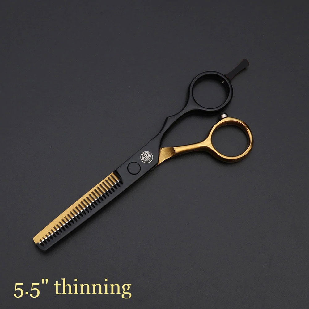 MrTiger Gunting Rambut Professional Barber Hairdressing Scissors Thinning 5.5 Inch - 440C - Black Gold