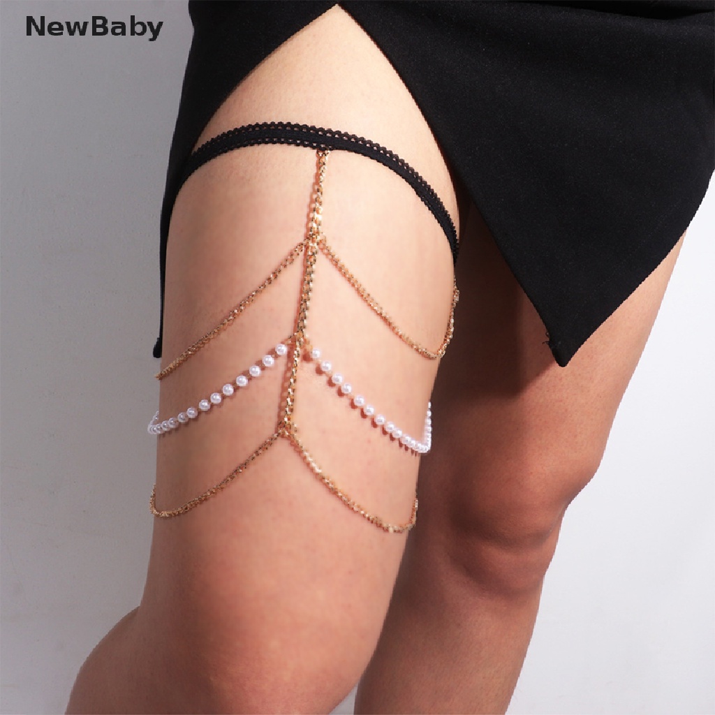 Newbaby Rantai Paha Kaki Multilayer Bahan Metal Hias Mutiara Untuk Wanita