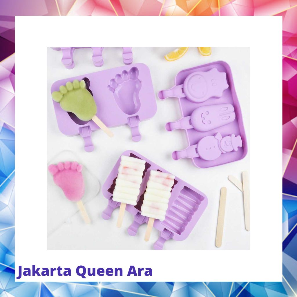 SJ Cetakan Es Krim 3 Hole Silicone with 50 Popsicle Sticks - JSC800