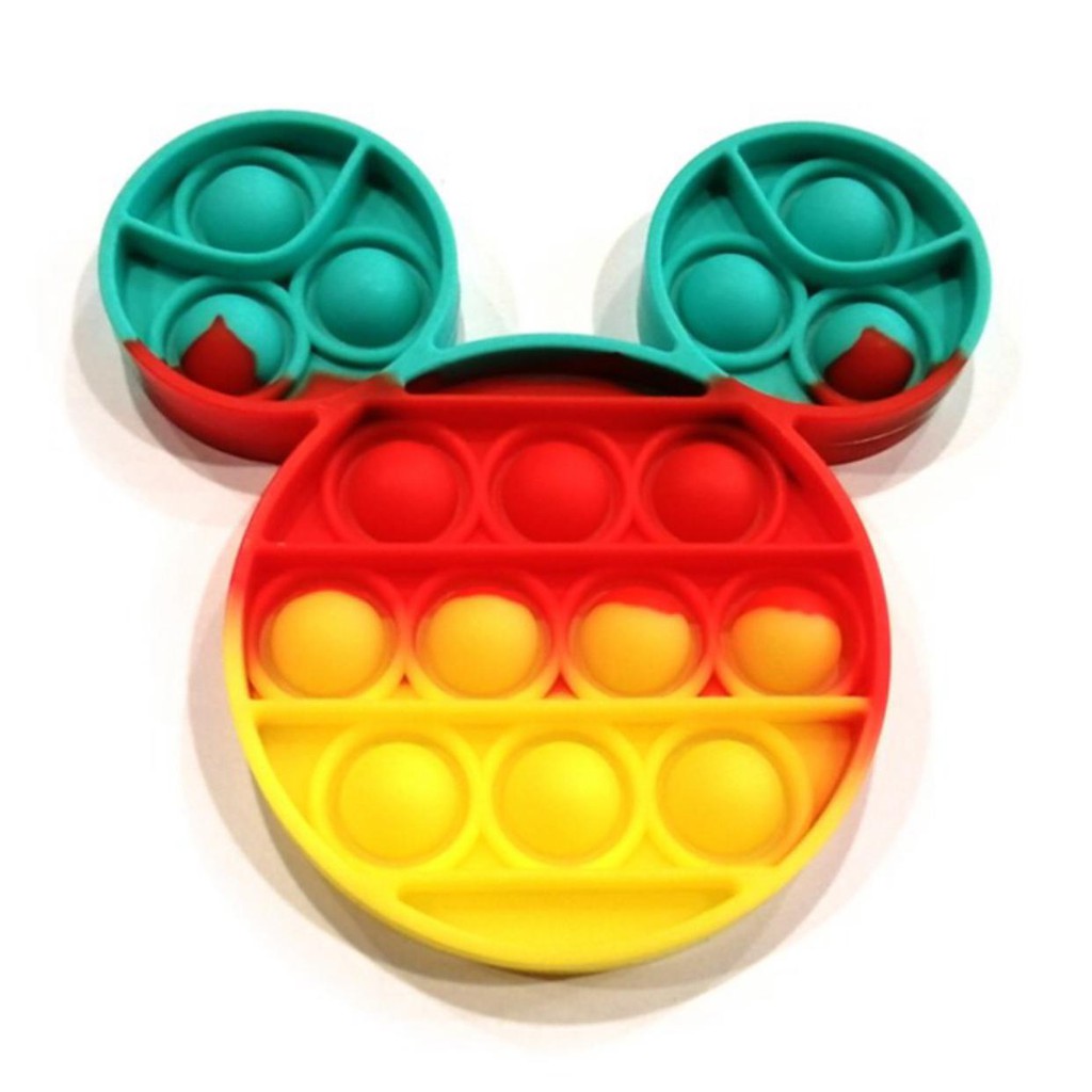 Popit mainan Pop It Murah Fidget Pop Its Square Rainbow Multicolor Foxmind Penghilang Stress-Kepala Mickey