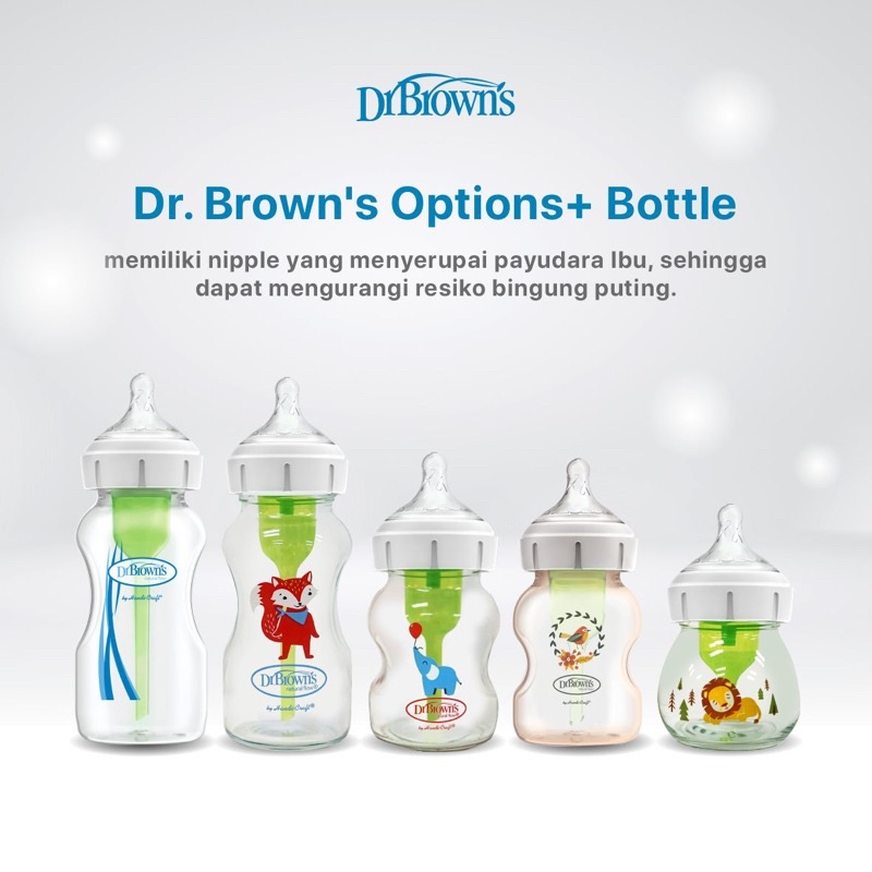 Dr. Brown's 2oz/60ml Glass Wide Neck Options+ Bottle with Lion Deco - Botol Susu