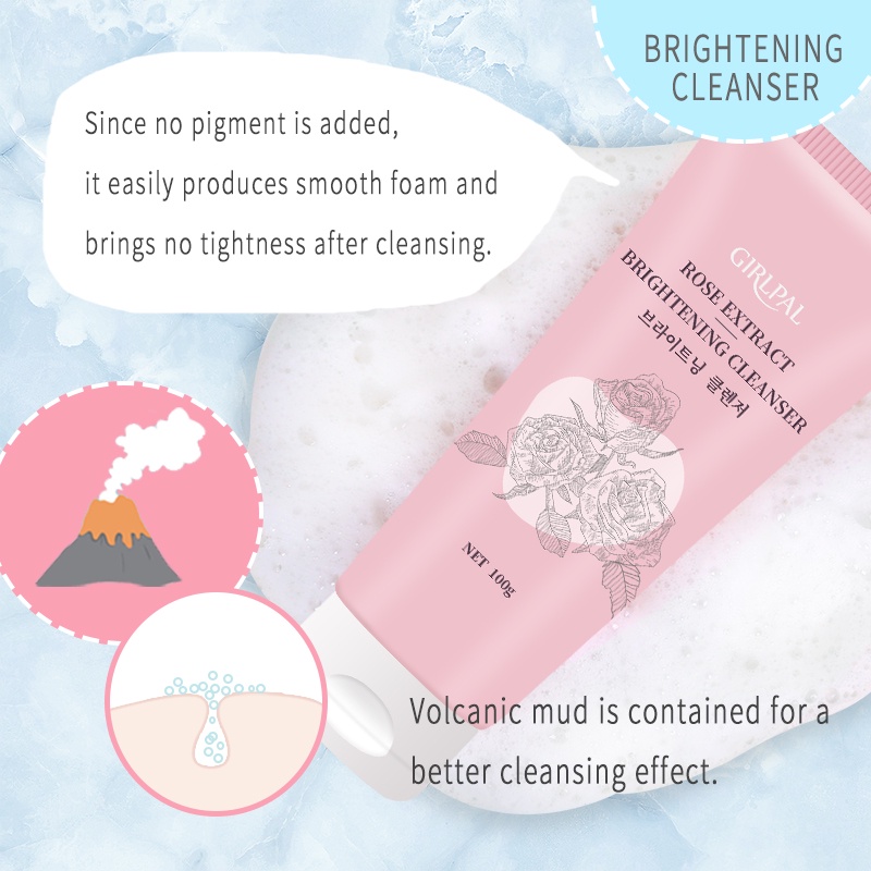 GIRLPAL 100g Rose Brightening Foaming Cleanser - Niacinamide Facial Cleanser Brightening Clean Pore Cleanser GPSRF1006