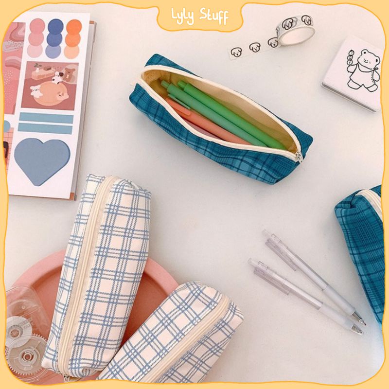 

Tempat Pensil Kotak-Kotak Plaid Pencil Case Korean Style