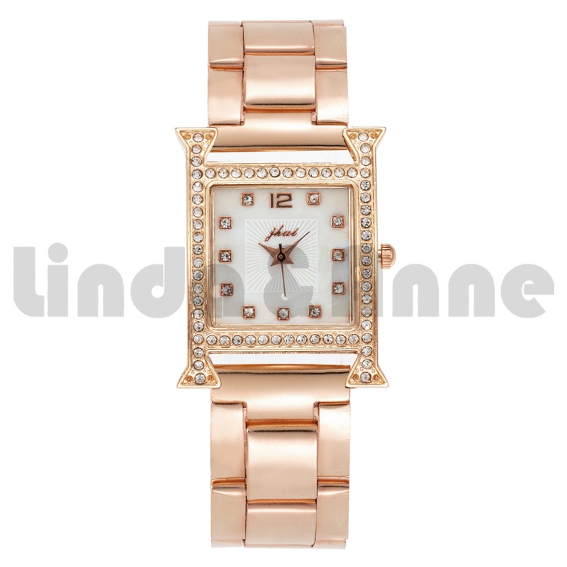 Jam Tangan Wanita Mewah Stainless Steel Jhui Analog Quartz Aksen Berlian Imitasi Import