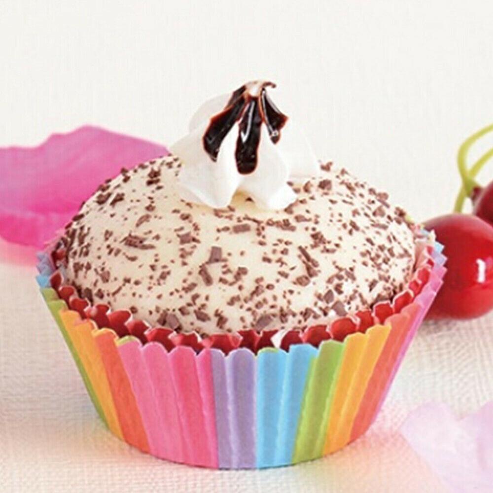 Solighter 100Pcs Kertas Pembungkus Cupcake / Muffin Warna-Warni Anti Minyak