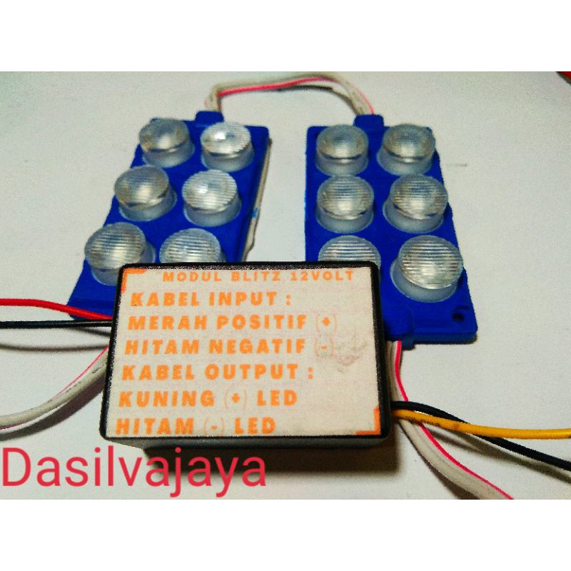 MODUL LAMPU BLITZ PESAWAT 12 VOLT +2 LED 6 MATA KOTAK BIRU