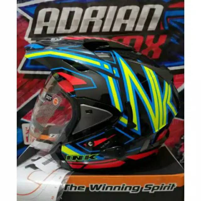 HELM INK T MAX MOTIF 1 BLACK YELLOW FLUO RED FLUO DOUBLE VISOR HELM TOURING INK TMAX XMAX NMAX PCX