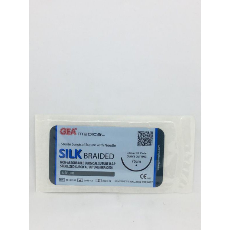 1pcs Gea Benang Heacting Silk Braided Plus Jarum / Benang Jahit Bedah Medis
