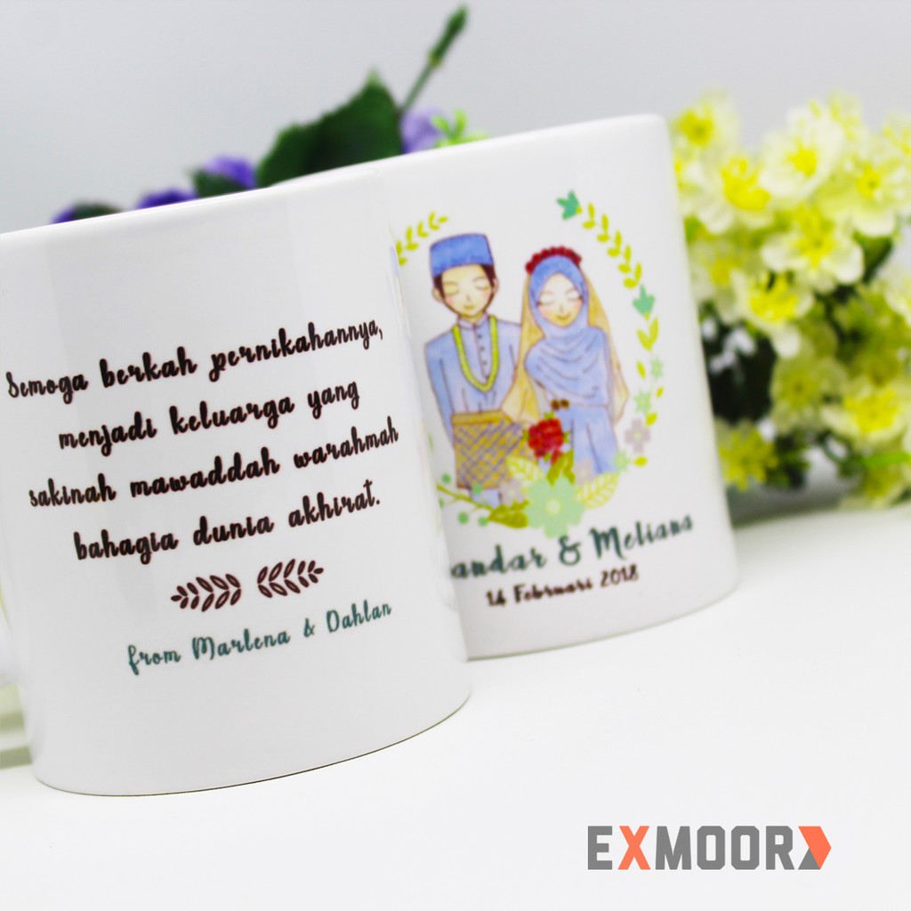 Mug Couple Pengantin Melayu Hijab untuk Kado Pernikahan