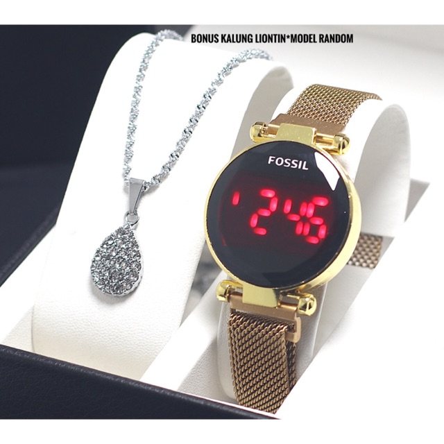 Jam tangan red layar sentuh rantai pasir free kalung mewah