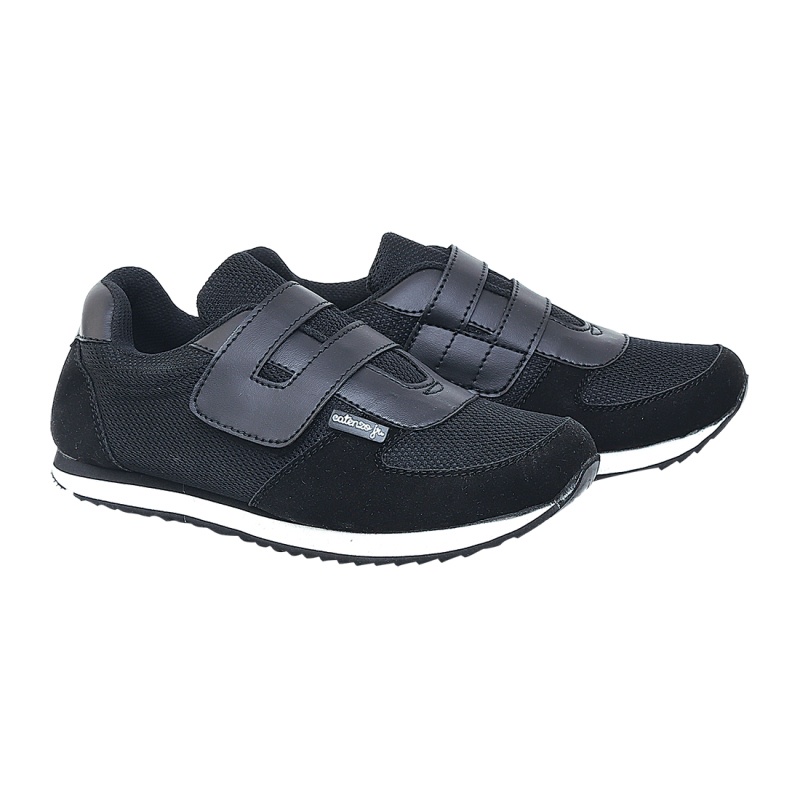 Sepatu Anak Sneakers Sekolah Hitam Polos Slip On Tanpa Tali Velcro Perekat CJRLK CSD022