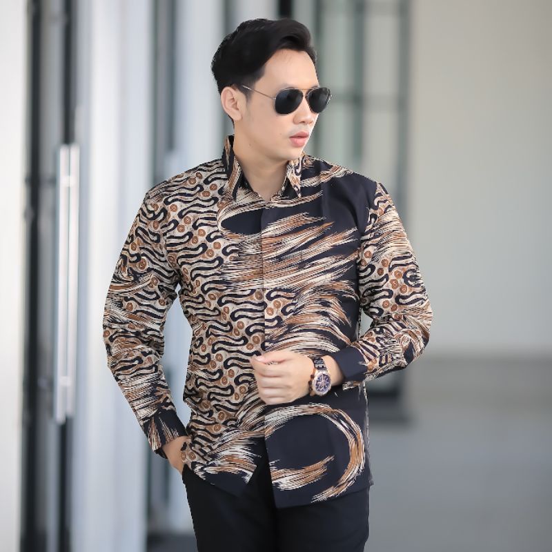 BATIK BOLO DEWO Motif Cakar Harimau Hem Atasan Kemeja Baju Batik Pria Lengan Panjang