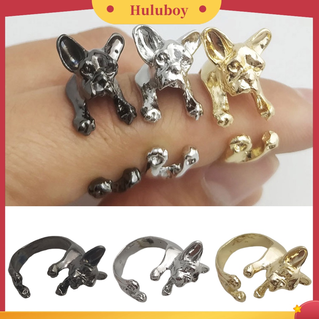 Hu Hu Hu Hu Hu Alat Bantu Pasang Kacamata♡ Cincin Bentuk Anjing French Bulldog Bahan Alloy Gaya Vintage Untuk Wanita