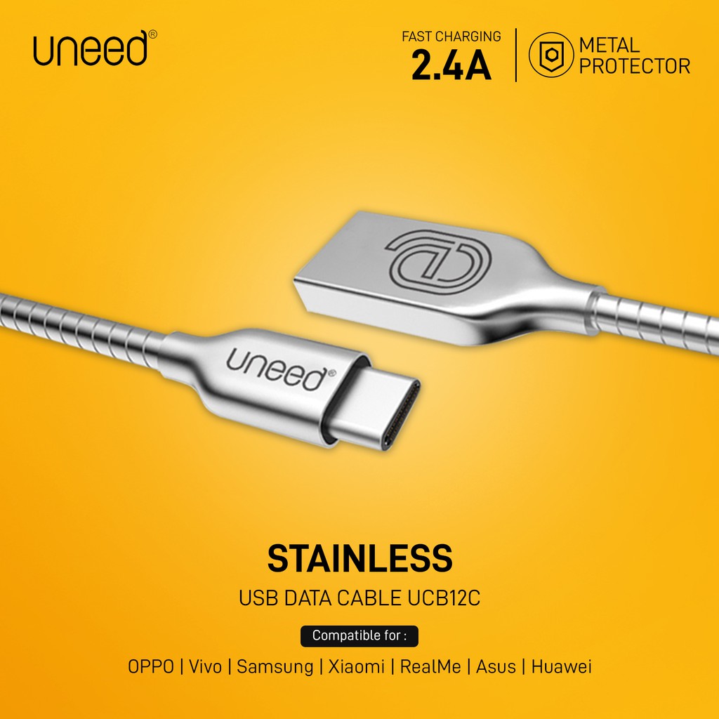 Uneed Stainless Steel Kabel Data Micro USB / USB Type C   