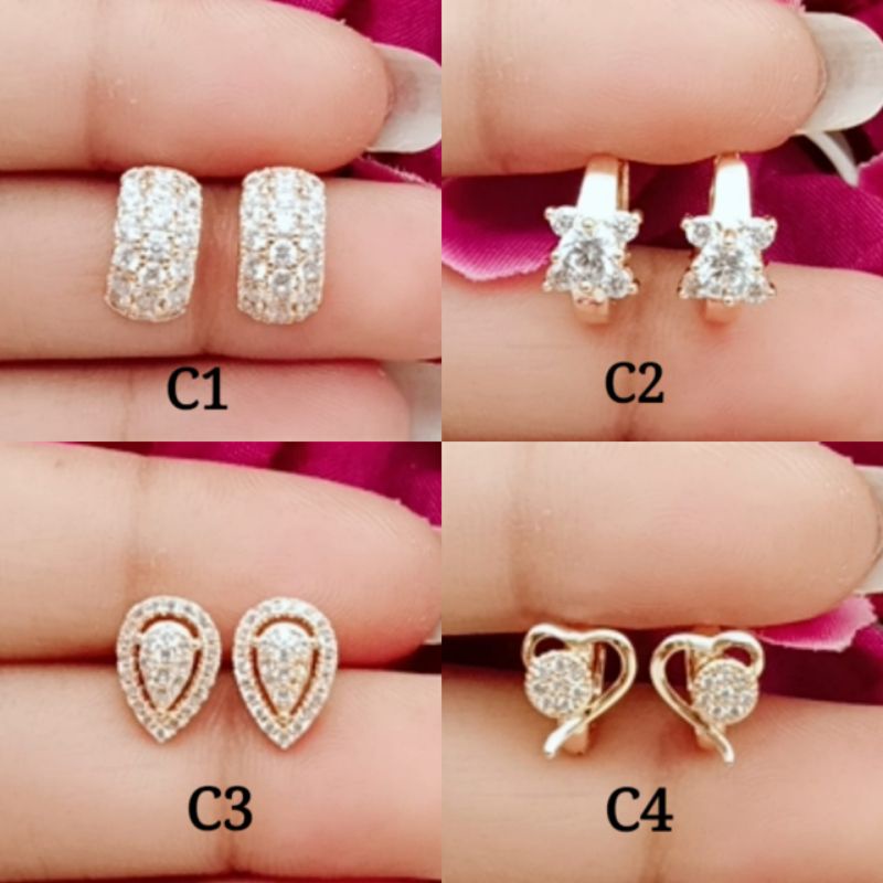 Anting wanita permata sirkon lapis emas model tercantik