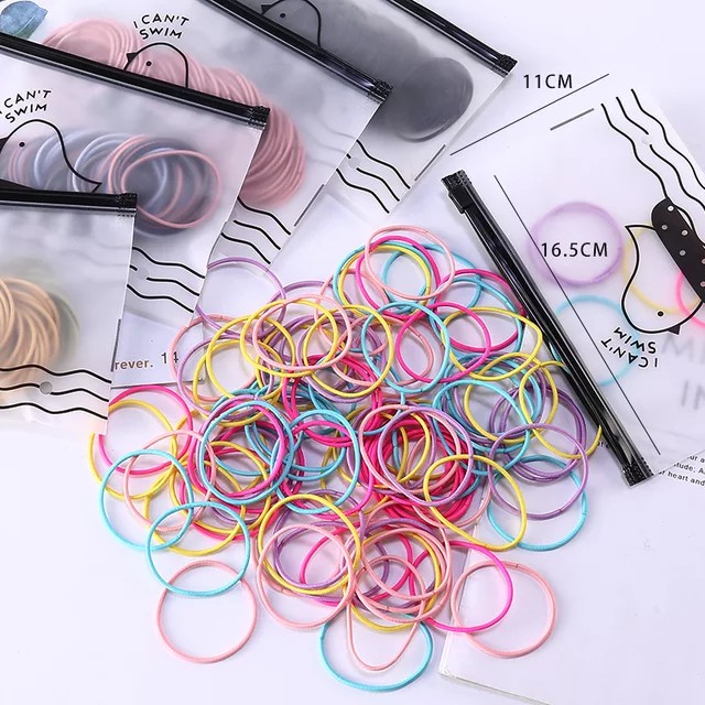 ♥SKY♥ Ikat Rambut Korea  28/100/1000Pcs Bag Elastis Warna Polos Gaya Korea-8