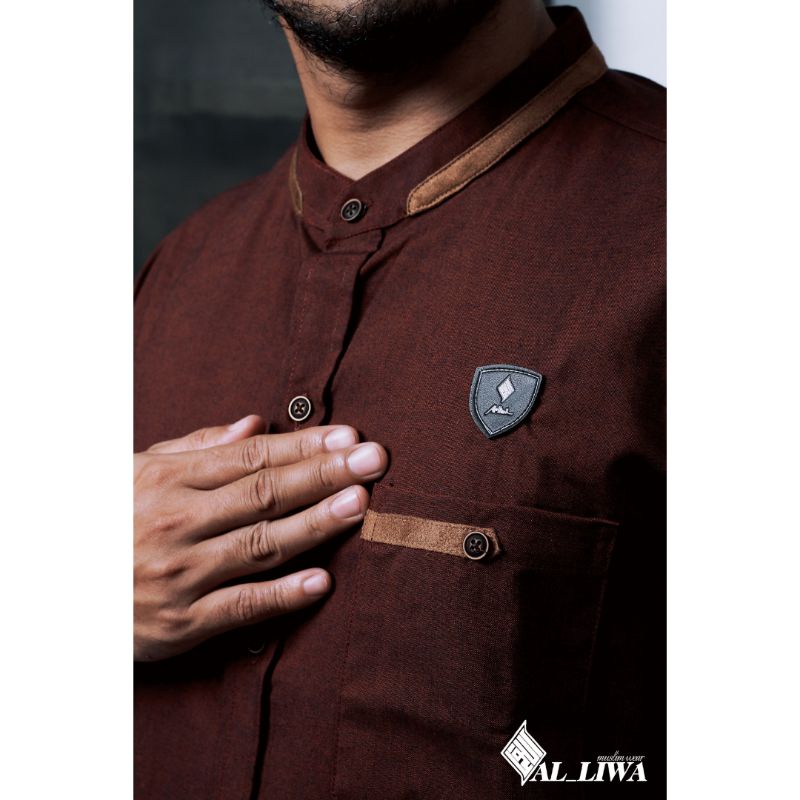 KEMEJA KOKO KURTA PRIA BERKUALITAS LENGAN PANJANG WARNA MAROON UKURAN M L XL