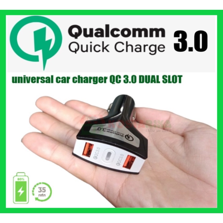 KOSTARIKA Car Charger Saver Fast Charge Charging QC 3.0 Dual Port USB Qualcomm
