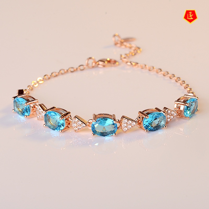 [Ready Stock]Blue Topaz Bracelet 18K Rose Gold Two Colors