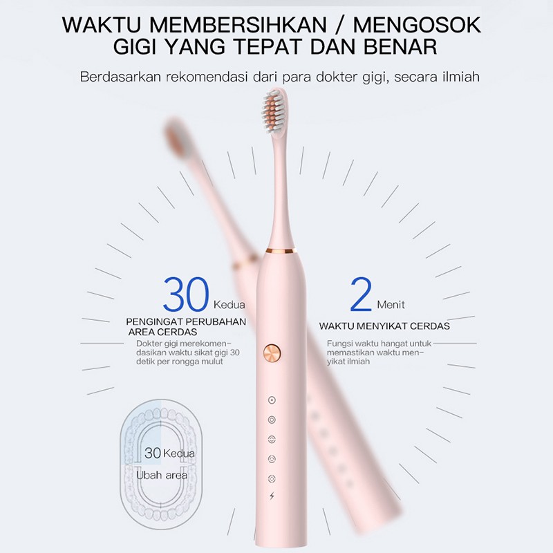 Sikat Gigi Elektrik Listrik Otomatis Toothbrush Automatic Waterproof 5 Mode 3 Sikat Lembut 3.0