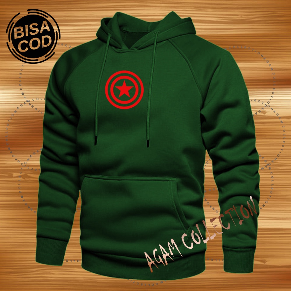 Agam collection Sweater Hoodie Distro Captain AM Round  Premium Text Merah Atasan Pria Wanita Big Size