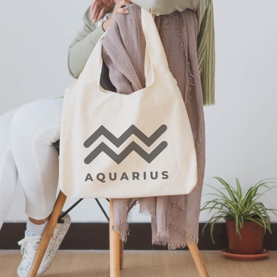 Terbaik.. Sevine Tote Bag Kanvas Tas Wanita Kuliah Fashion Laptop Totebag Aesthetic Zodiac Series - 