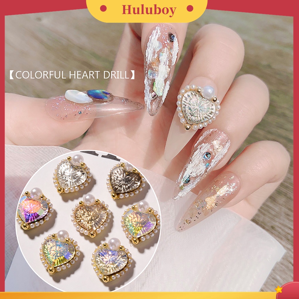 Huluboy Huluboy♡ Ornamen Berlian Imitasi Bentuk Hati Bahan Alloy Untuk Dekorasi Kuku