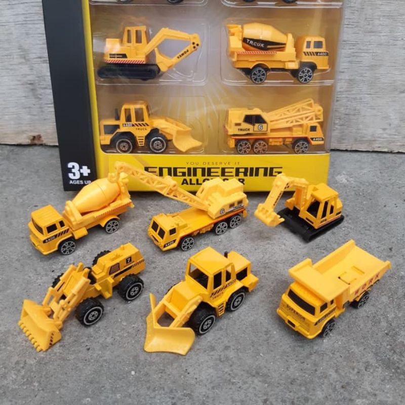 Set Diecast Truk Kontruksi Mainan Miniatur Mobil Anak Excavator Crane