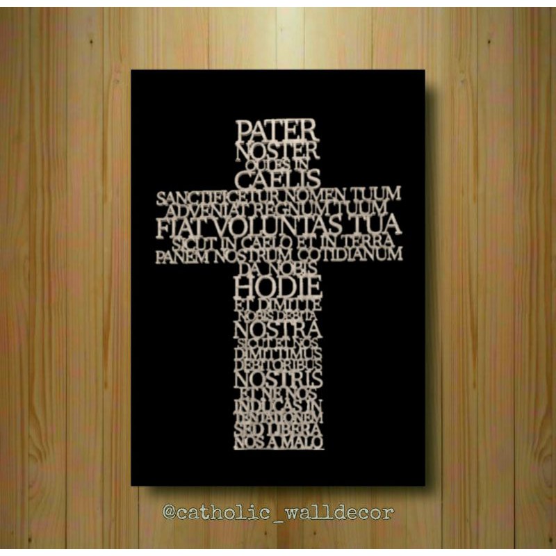 Catholic_walldecor hiasan dinding Katolik doa Pater Noster Bapa Kami Latin bentuk salib 40x30cm.