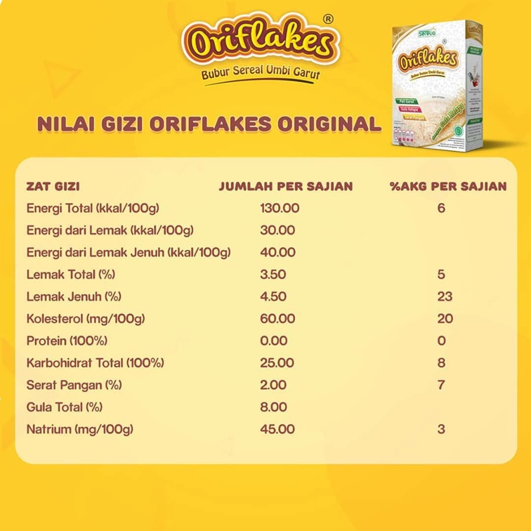 ORIFLAKES Sereal Umbi Garut ORIGINAL Sarapan Sehat Diet Solusi Maag - Asam Lambung - Asupan Diabetes - Kemasan Besar isi 900 gram