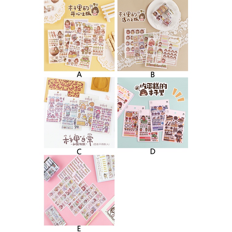 4 Sheets School Girl Daily Washi Stickers Student Deco Stationery Stickers