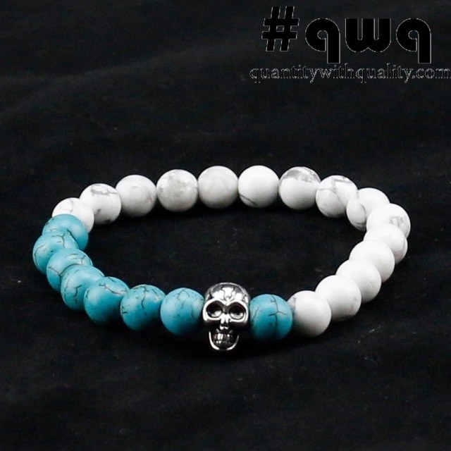 gelang tengkorak skull tali elastis zircon hitam batu titanium besi