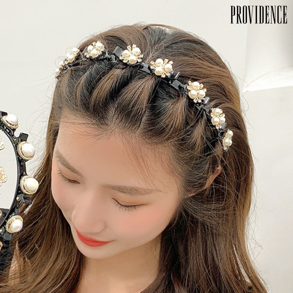 Providence Faux Pearl Eight Small Clips Headband Resin Double Layer Non-slip Bangs Clip Hair Hoop Hair Accessories