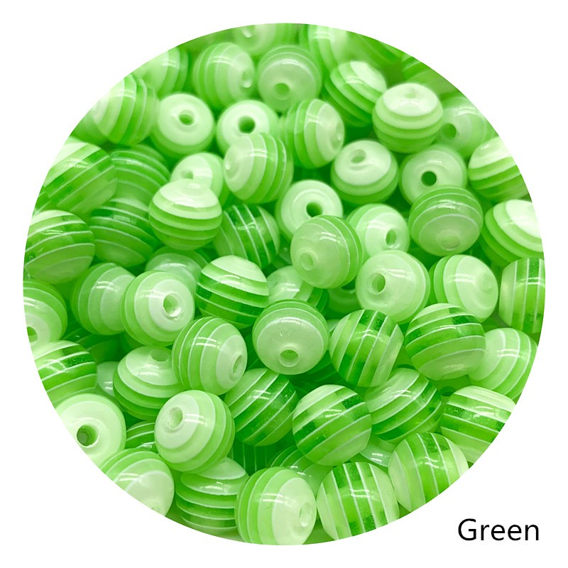 6mm / 8mm Manik-Manik Resin Monokromatik Motif Garis Untuk Membuat Gelang / Perhiasan Diy