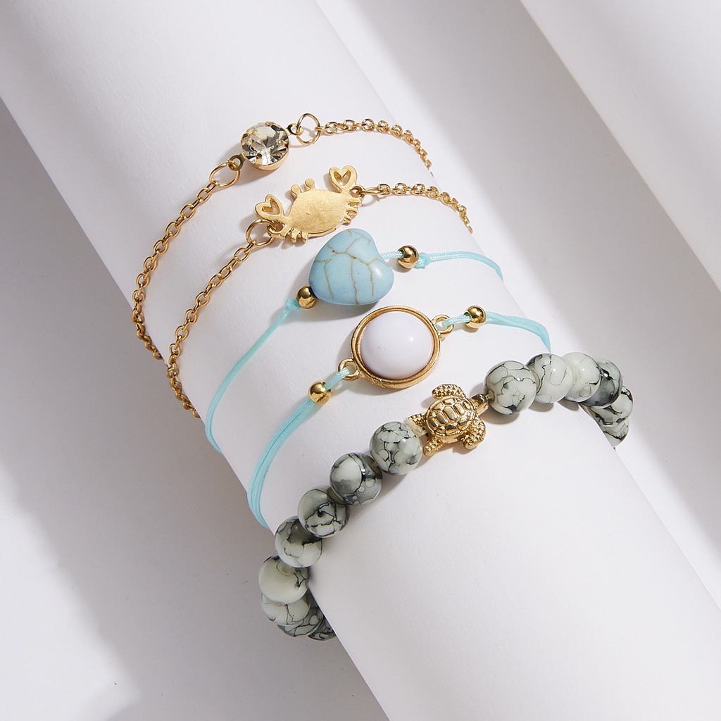 5pcs turquoise turtle love crab bracelet set