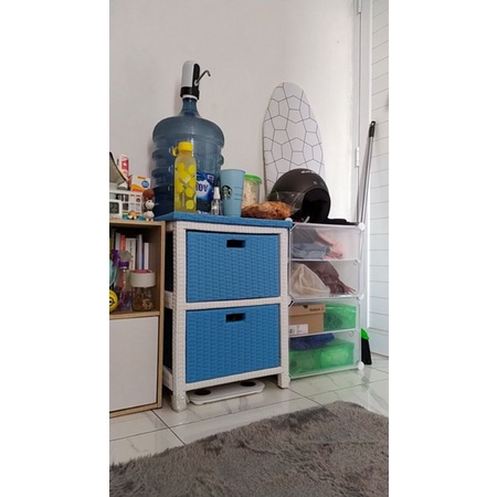 Nakas / rak laci rotan sintetis 2atas