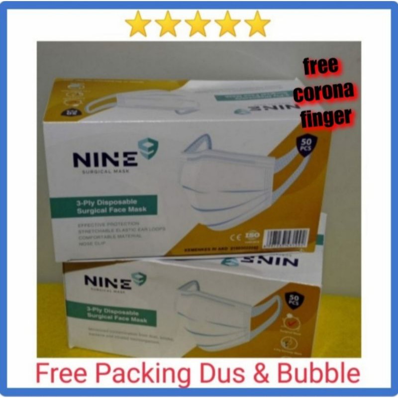 Masker Nine 3ply tali besar nyaman Medis surgical mask kemenkes isi 50pcs