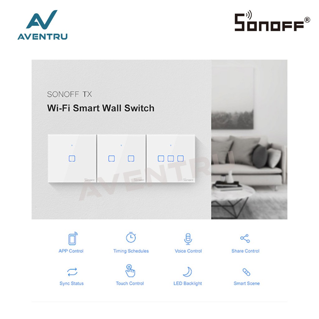 Sonoff Touch TX T0 EU 2Gang/2Channel/2Ch WiFi Wall Touch Smart Switch