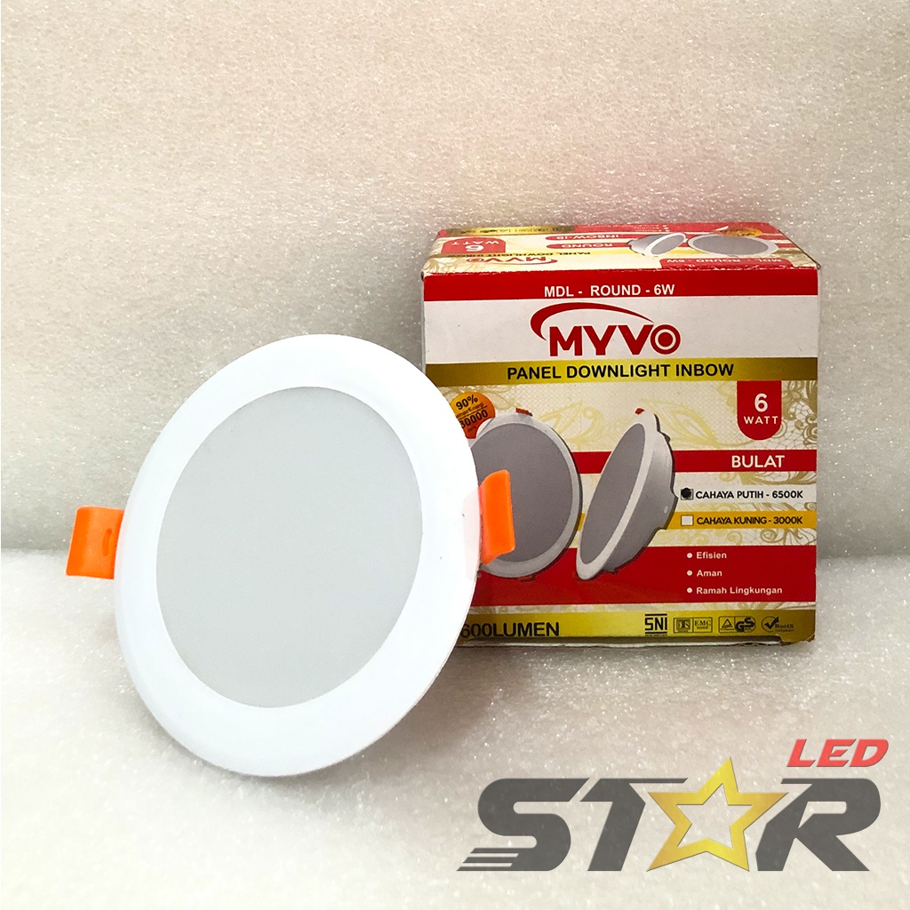 MYVO Panel Downlight Inbow LED 6W, 9W Lampu Modern Murah Hemat Energi Irit Listrik Plafon Langit Rumah 6 9 WATT Star