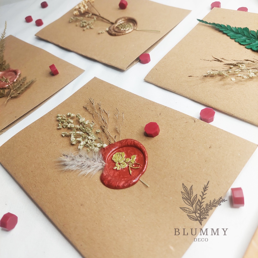 Kartu Ucapan vintage Greeting cards Wax Seal Stamp Bunga Dried Flower Aesthetic Retro-1