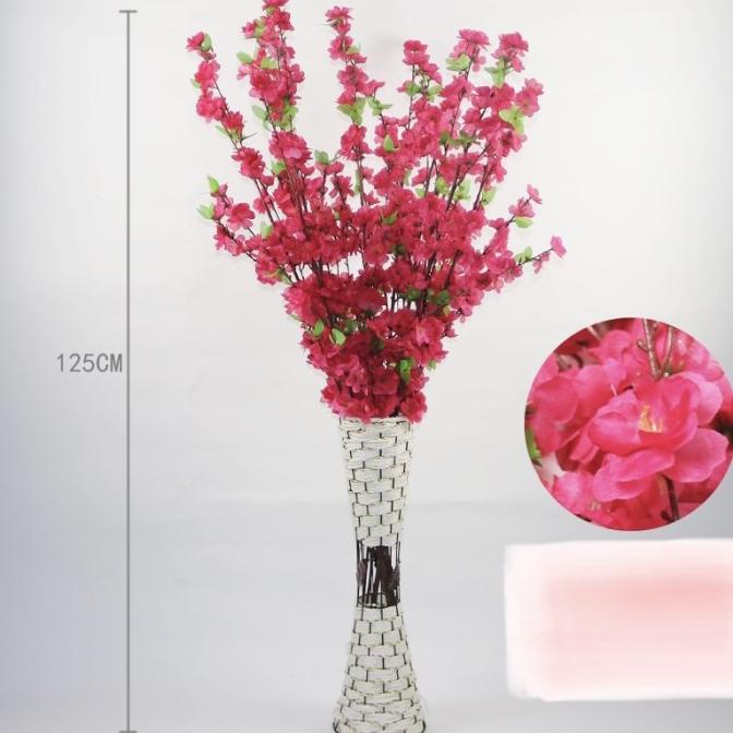 BUNGA SAKURA PANJANG 125cm 65cm 6 CABANG LEBAT FULL YINHUA BUNGA IMLEK - 65cm, Hot pink