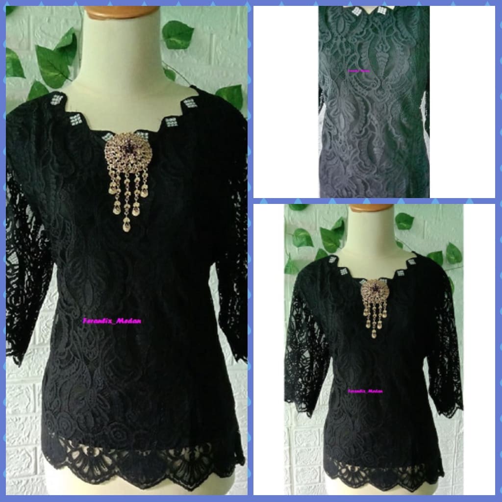 LIMITED ATASAN KEBAYA KHUSUS HITAM MODEL BLOUSE BAHAN SEMI PRANCIS KRAH BENTUK ZIG-ZAG PAKAI FURING 