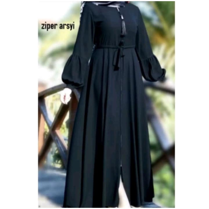 Gamis Abaya Neways Ziper Arsyi Busui Dress Arab Saudi Jetblack Terbaru