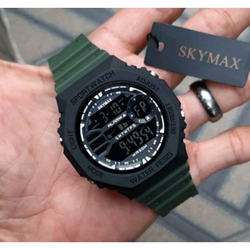 Jam Netizen Jam Tangan Skymax Jam Tangan Pria Tahan Air Menyelam Jam Tangan Couple Sepasang Free Baterai Box Analog Baterai Jam Tangan Waterproof-Segienam hijau