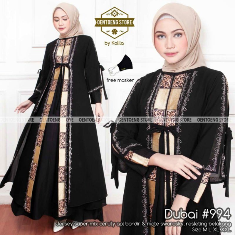 GAMIS MUSLIM ABAYA TURKEY HITAM JERSEY SUPER