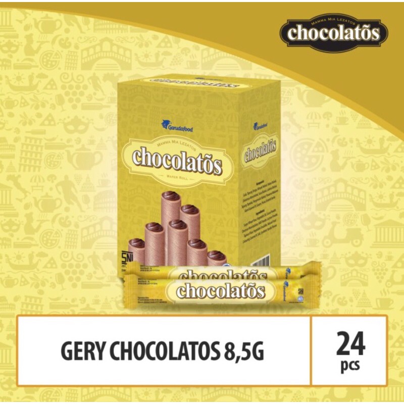 

Chocolatos Grande 16g , isi 20 pieces ada 4 varian rasa yang lezat