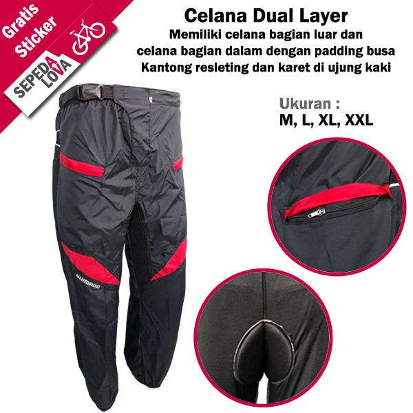  Celana  Sepeda  Komprang Panjang 2in1 Dual Layer Padding 